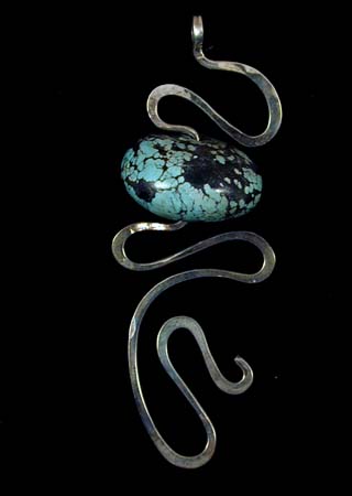 Chinese Turquoise Bead Silver Pendant