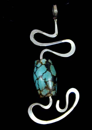 Chinese Turquoise Bead Silver Pendant