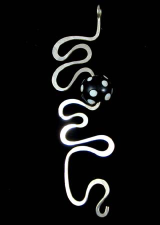 Black Glass with White Dots Bead Silver Pendant