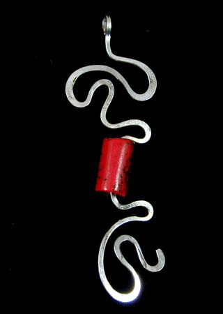 Red Ceramic Bead Silver Pendant