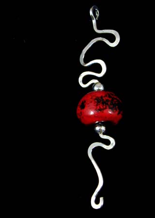 Red Ceramic Bead Silver Pendant