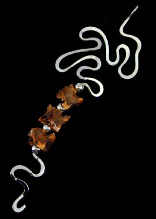 African Snake Vertibrae Bead Silver Pendant