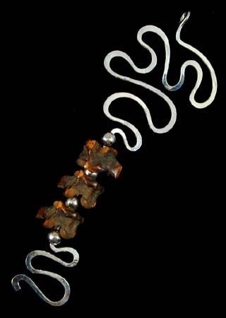 African Snake Vertibrae Bead Silver Pendant