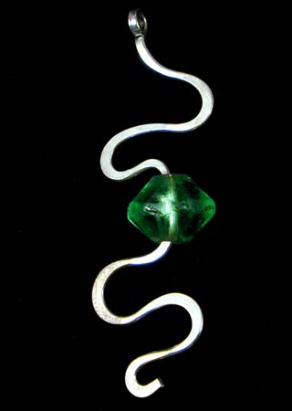 Green Glass Bead Silver Pendant