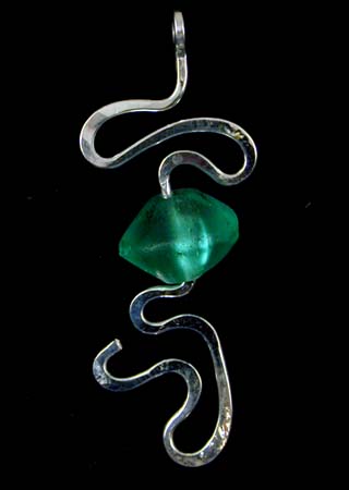 Green Glass Bead Silver Pendant