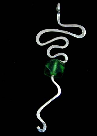 Green Glass Bead Silver Pendant
