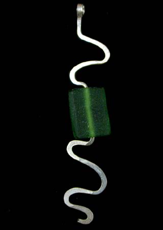 Green Glass Bead Silver Pendant