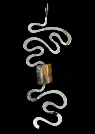 Cylindrical Agate Bead Silver Pendant