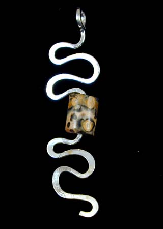 Cylindrical Agate Bead Silver Pendant