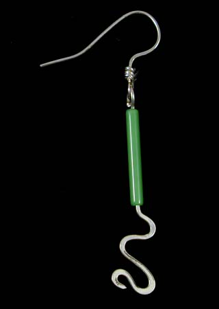 Green Glass Tube Bead Silver Earrings