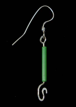 Green Glass Tube Bead Silver Earrings
