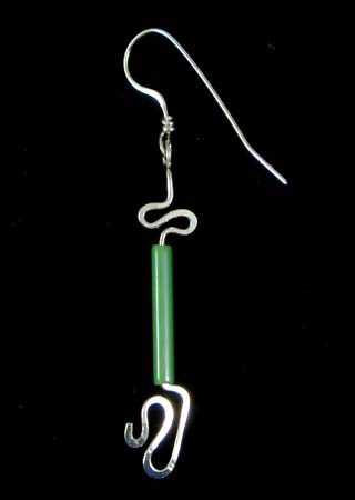 Green Glass Tube Bead Silver Earrings