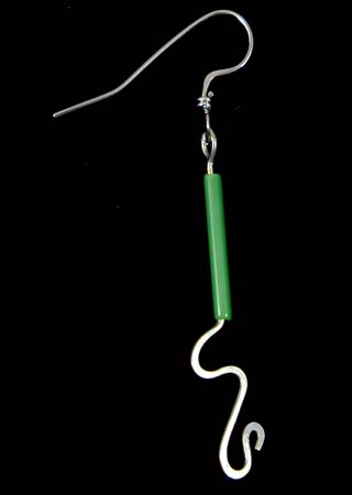 Green Glass Tube Bead Silver Earrings