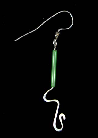 Green Glass Tube Bead Silver Earrings