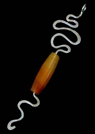 Faceted Agate Elgonated Bead Silver Pendant