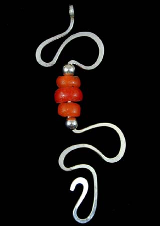 Tibetan Coral Glass Bead Silver Pendant